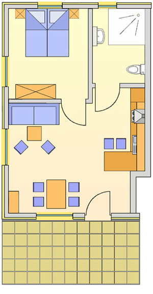 Schwellenfrei, geräumig, hell, modern, bodengleiche Dusche: Steinbock-Ferienwohnung im Erdgeschoss.