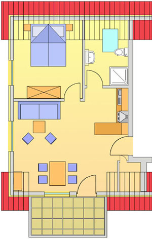 Hell, gemütlich, großer Balkon: Steinbock-Ferienwohnung im Obergeschoss.