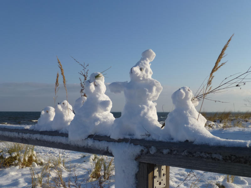 Schneemann am Meer: Winterurlaub auf der Ostseeinsel Usedom.