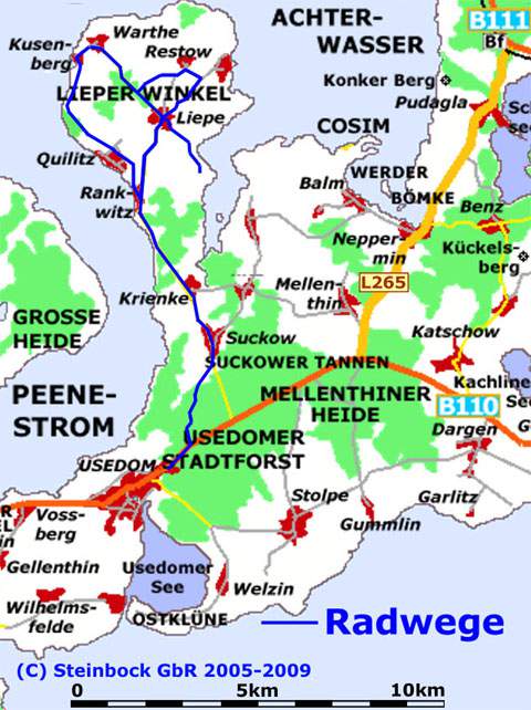 Der Lieper Winkel der Insel Usedom: Radwege auf der Halbinsel.