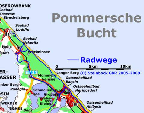 Wockninsee, Schmollensee, Bernsteinbad Ückeritz: Radwege auf der Insel Usedom.