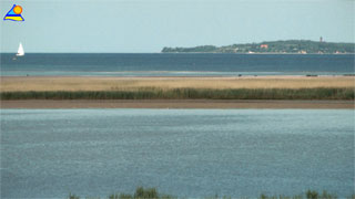 Die Nachbarinseln zum Greifen nah: Rügen, Ruden und die Greifswalder Oie.