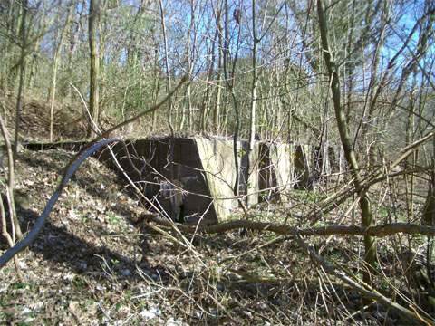 Fundamente der Auslagerungsgebäde der Bord-, Mess- und Steuertechnik am Schmollensee in der Nähe von Pudagla.