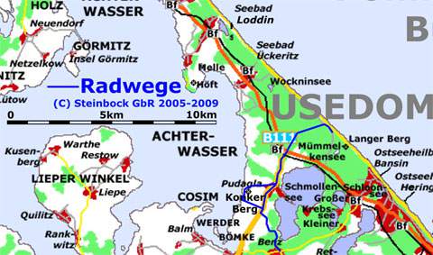 Radfahren auf Usedom: Pudagla, der Konker Berg und das Achterwasser.